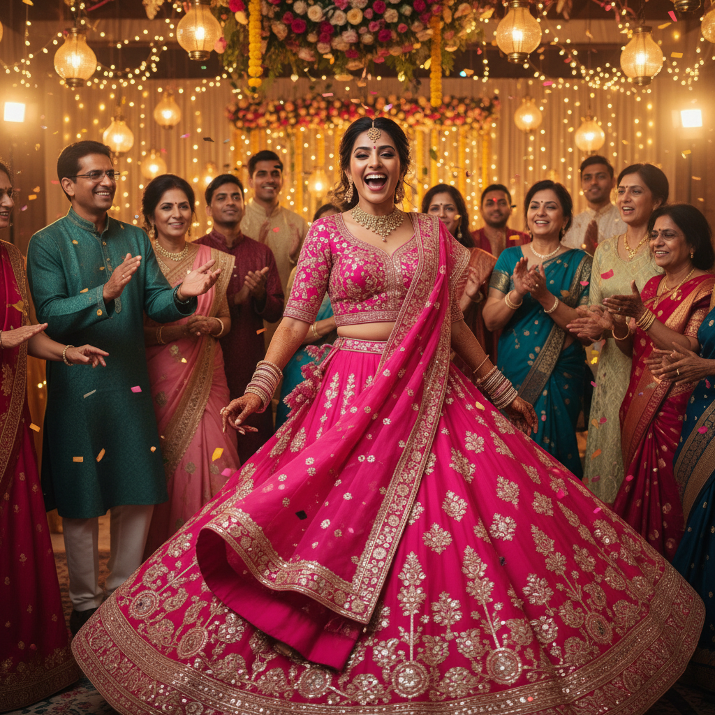 Pink lehenga choli set with sequin work for sangeet night