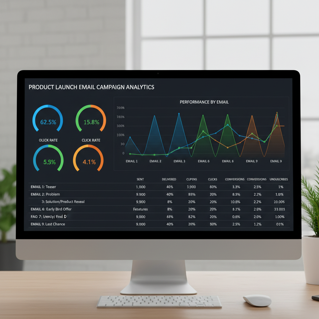 Analytics dashboard with rising campaign graphs on a laptop screen