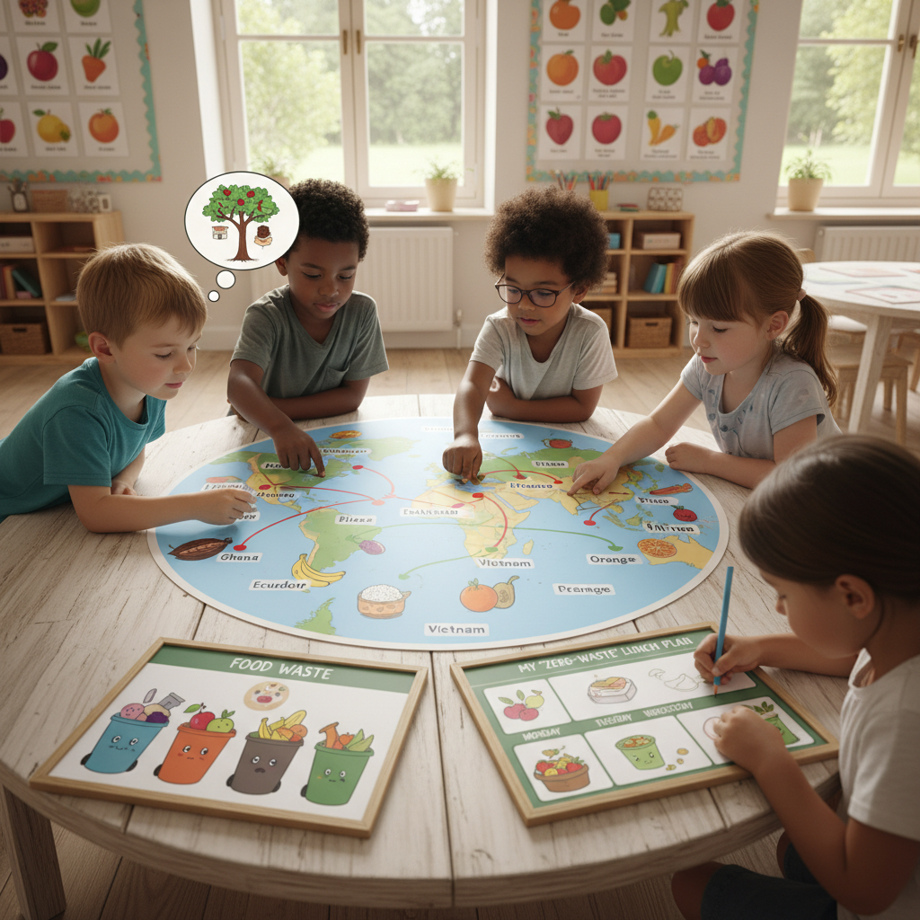 Food Systems & Global Hunger: From Farm to Fork — global citizenship lesson thumbnail showing sustainability theme