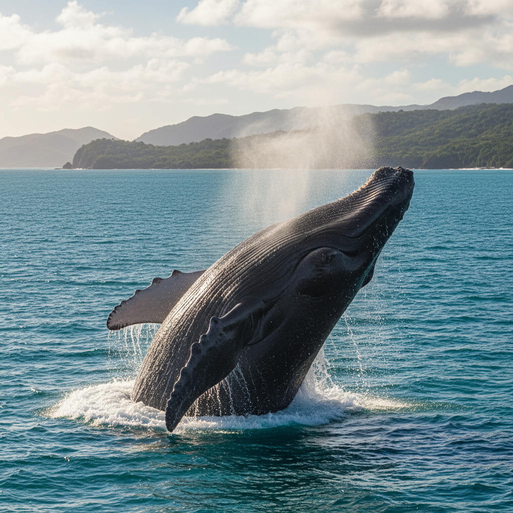 Sperm whale surfacing in the Caribbean Sea near Dominica