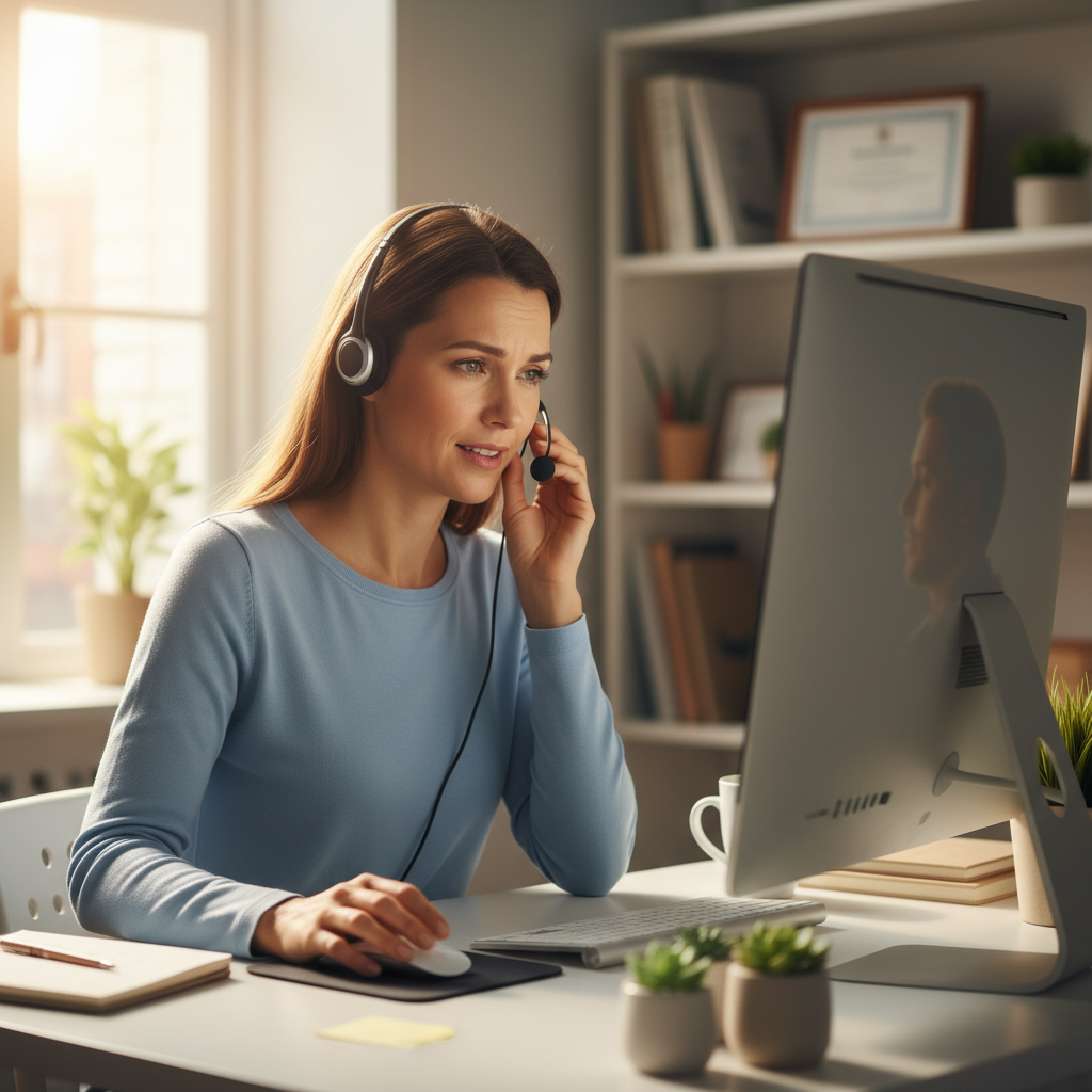 IT support specialist providing technical assistance at computer workstation