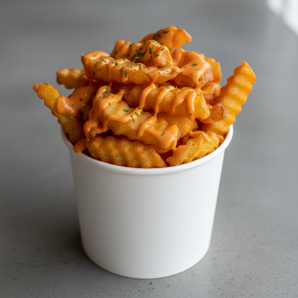 Large portion of slap chips with salt and vinegar in paper wrap