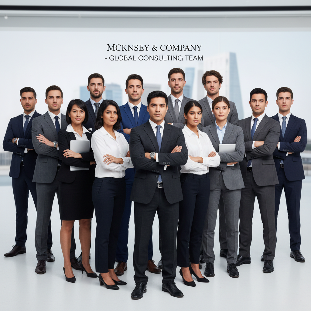 McKinsey consulting team in aligned professional colors for brand photoshoot