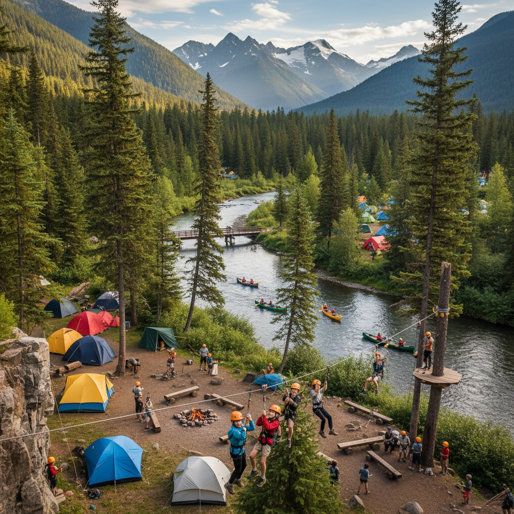 Campamento de aventura con actividades en naturaleza