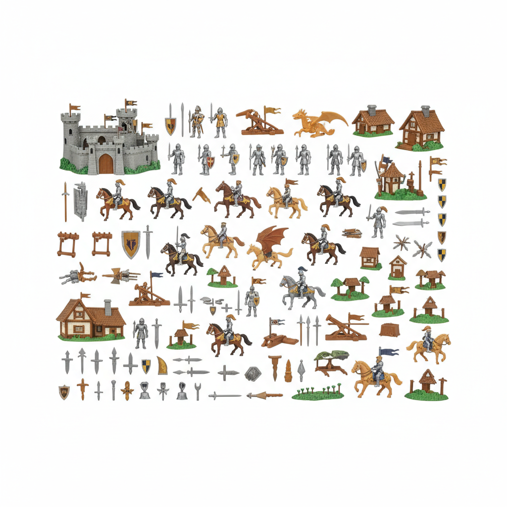 Like-new condition toy set with minimal wear, all pieces counted and laid out showing completeness
