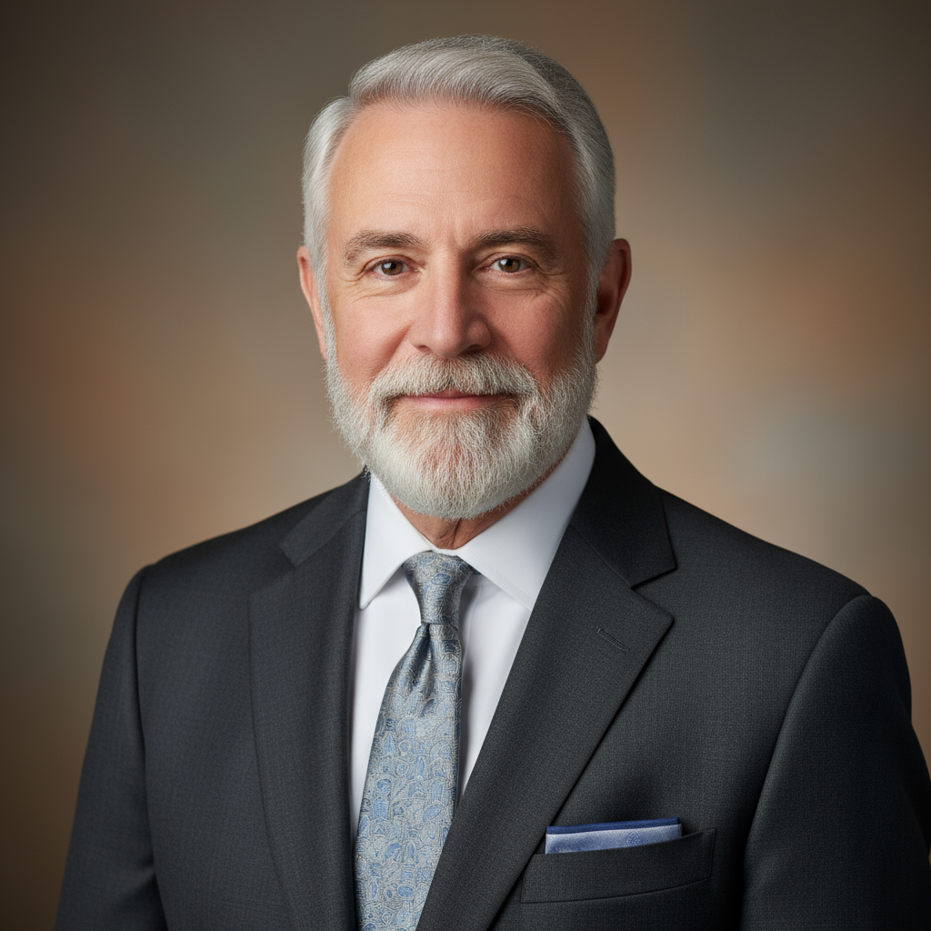 Distinguished older gentleman in expedition gear with mountain backdrop
