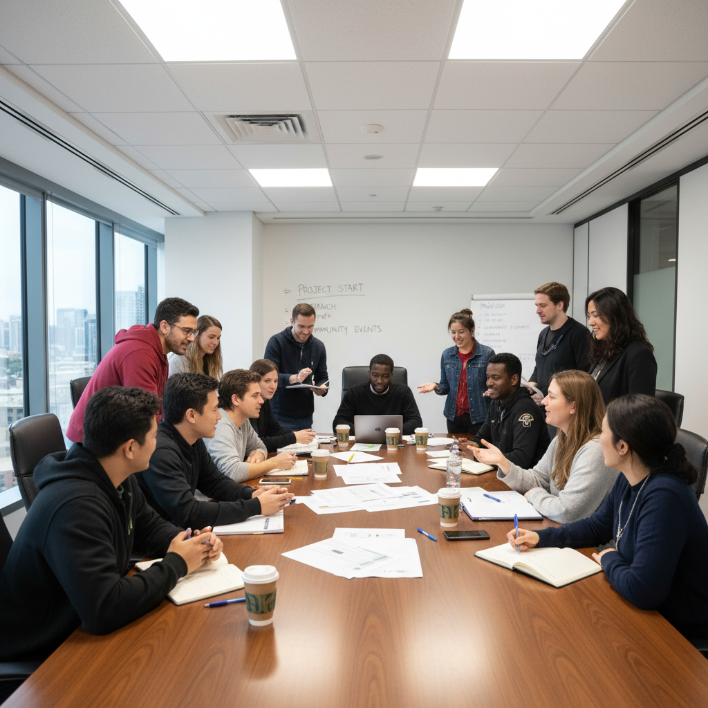 Diverse group of young Ghanaian professionals collaborating in a modern office setting