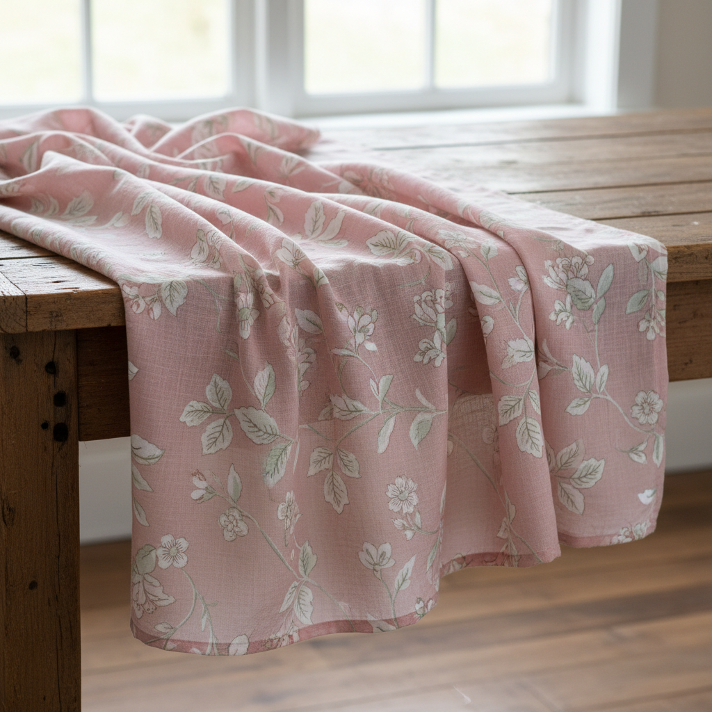 Blush pink and burgundy paisley garden print on ivory background