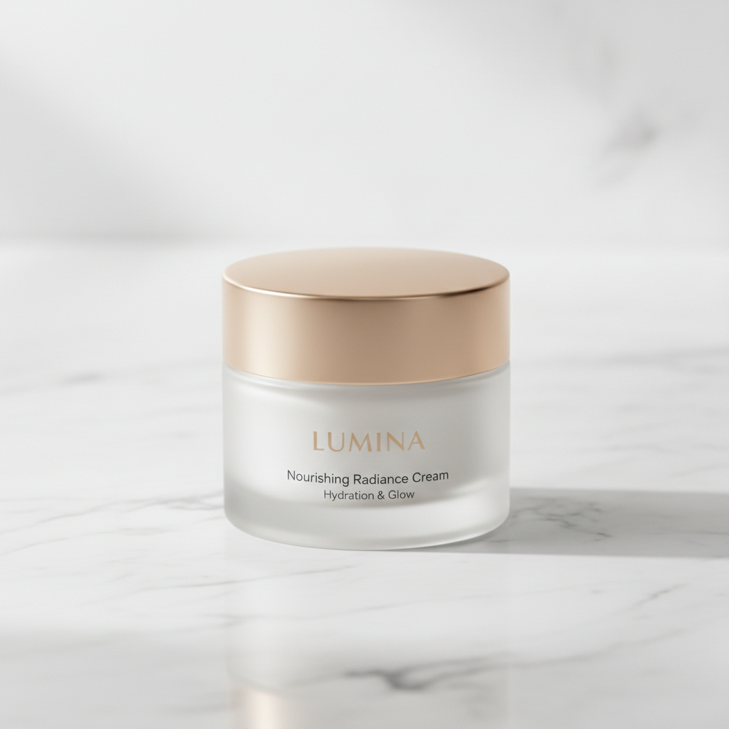 Beauty product showcase with warm lighting, cosmetics reel thumbnail