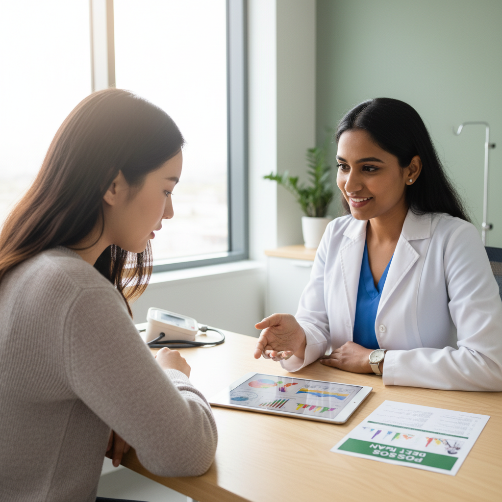Lifestyle shot of woman holding Hormonal & Cycle Wellness Kit supplements in modern kitchen with plants