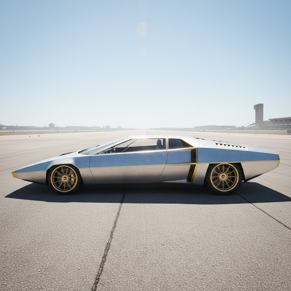 Lamborghini Countach-era sports car design study — Marcello Gandini's razor-edge wedge clay language at Bertone that redefined the sports car silhouette in 1971