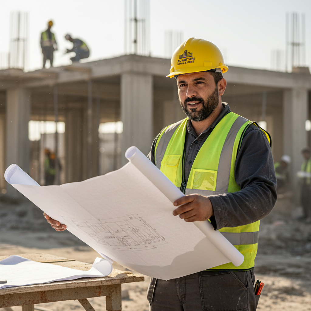 Portrait of Marcus Webb general contractor wearing a hard hat at a job site