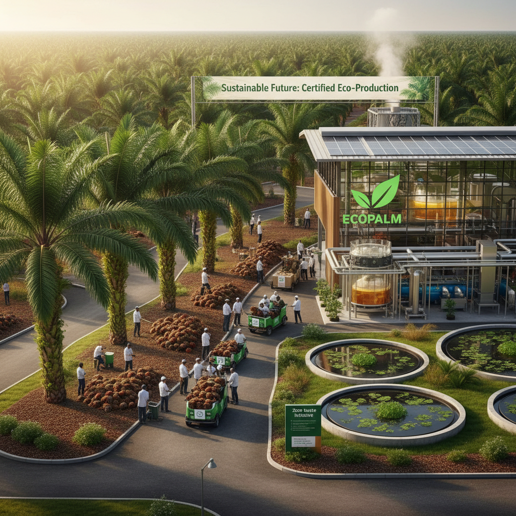 Palm oil production facility showing sustainable harvesting and processing methods for wholesale distribution