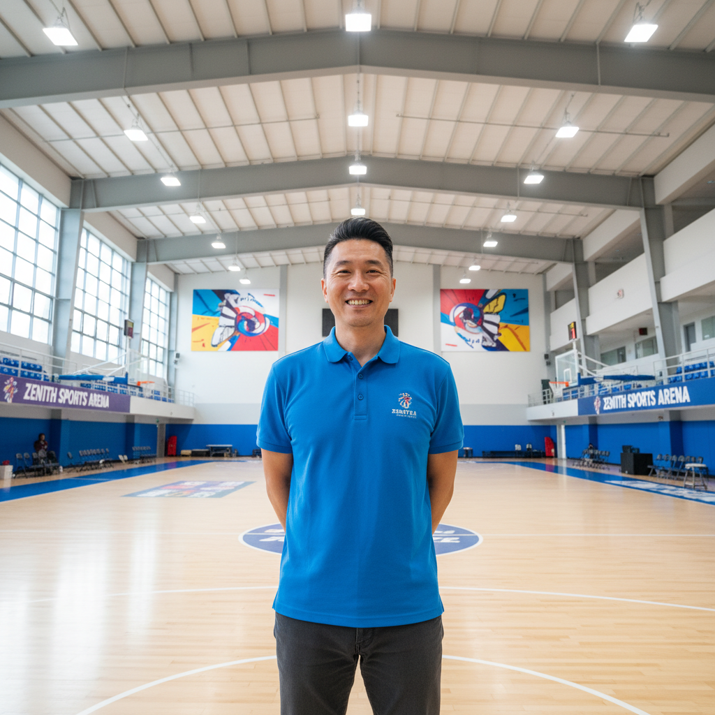 Derek Tan, Asian male facility owner smiling in sports venue