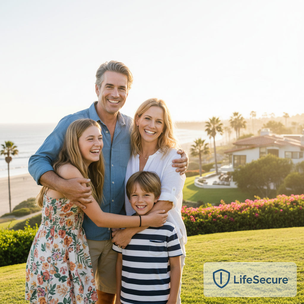 Happy California family protected by life insurance coverage for their financial future