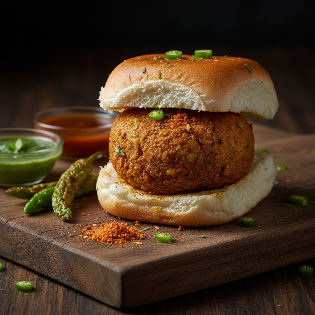 Pav Bhaji — Classic Mumbai pav bhaji, Indian café food photography with warm colours and appetising presentation