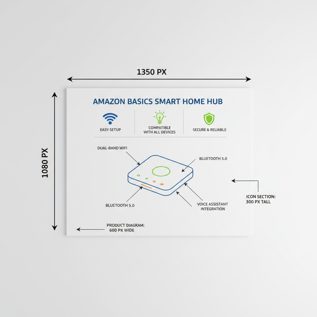 Product shown as Amazon-ready infographic with white background and dimension callouts