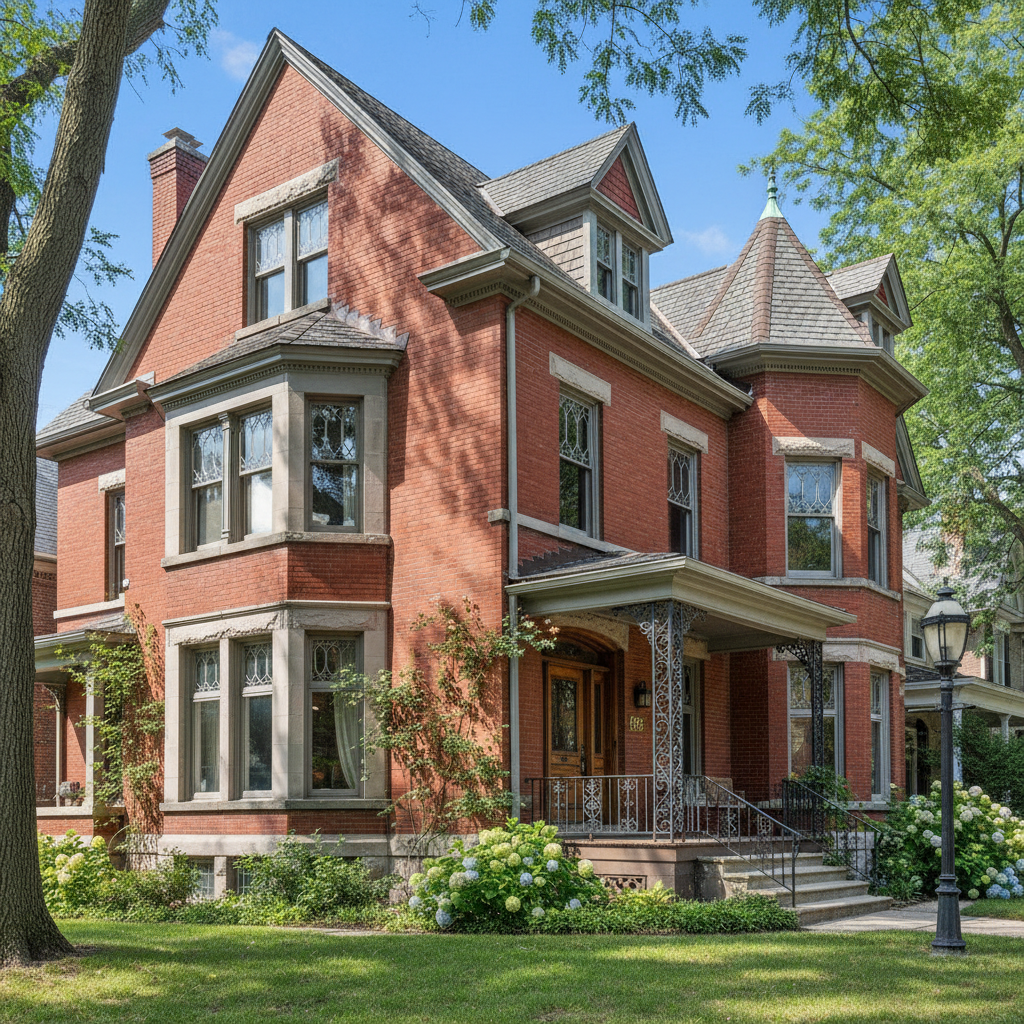 Victorian-era brick residence at 5238 S Blackstone Avenue after efflorescence removal and repointing