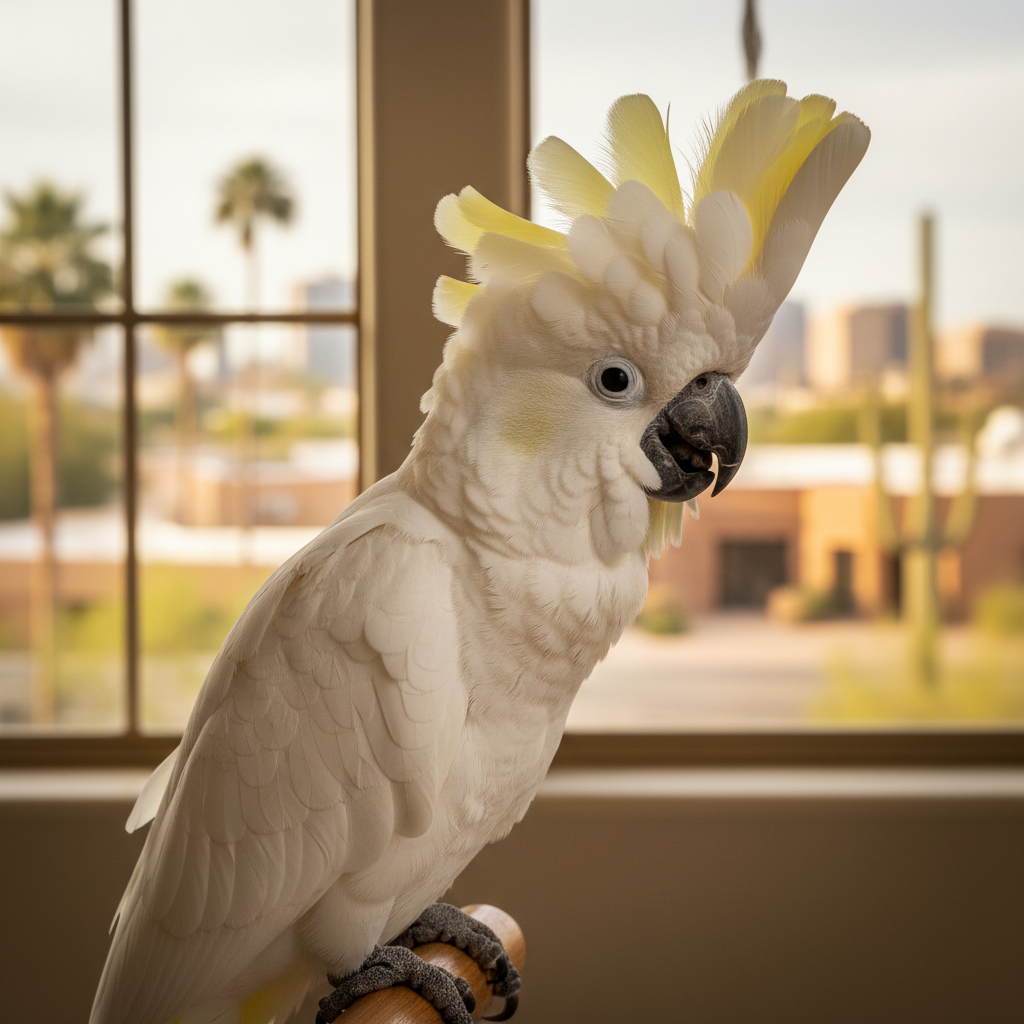 Portrait of Gerald & Miriam Tran, Umbrella Cockatoo owners Β· Scottsdale, AZ