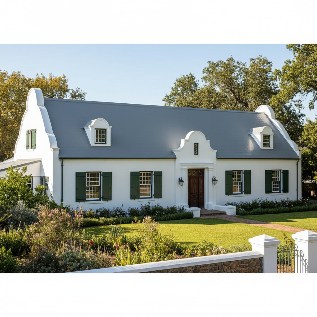 Freshly painted dark grey corrugated roof of a South African home, spray finish, blue sky background