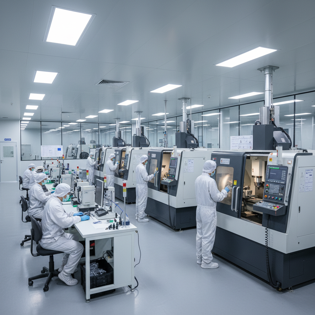 Modern manufacturing workshop with CNC machines and quality control stations for modular art production