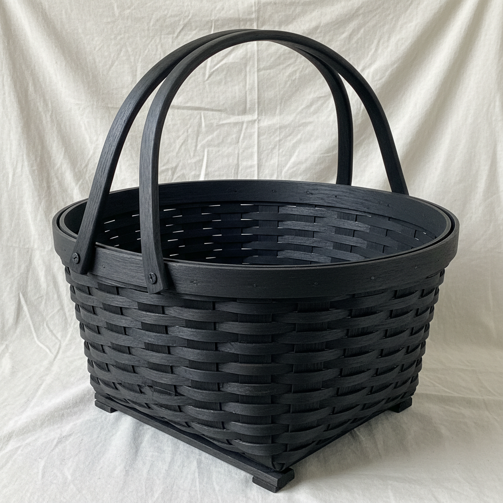 James's large black ash market basket with oak rim and carved handles