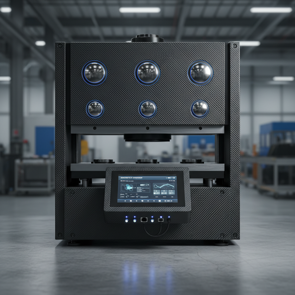 Carbon fiber CFRP servo-hydraulic press with in-mold pressure sensors and Industry 4.0 connectivity