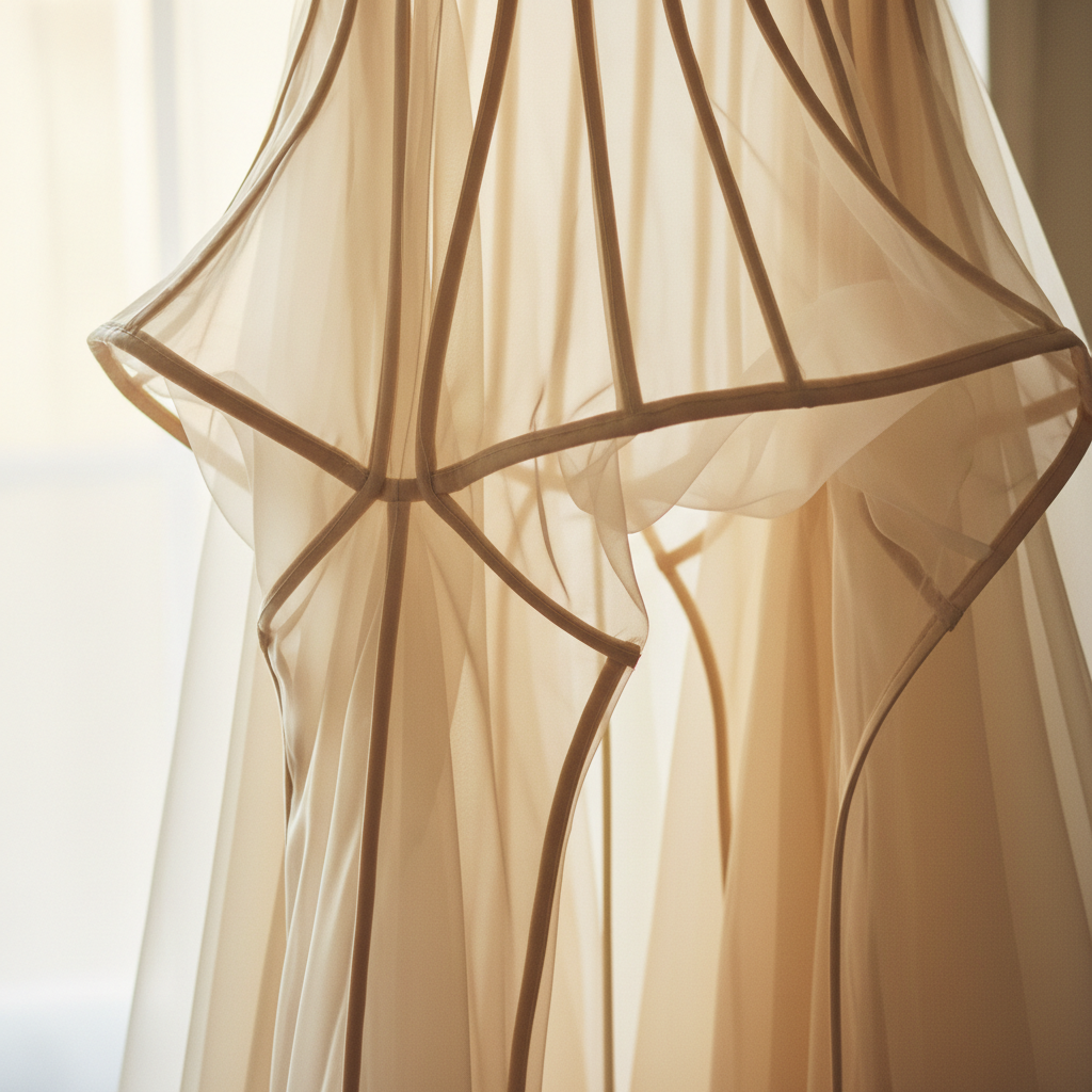 Translucent organza fabric layers in soft pink tones