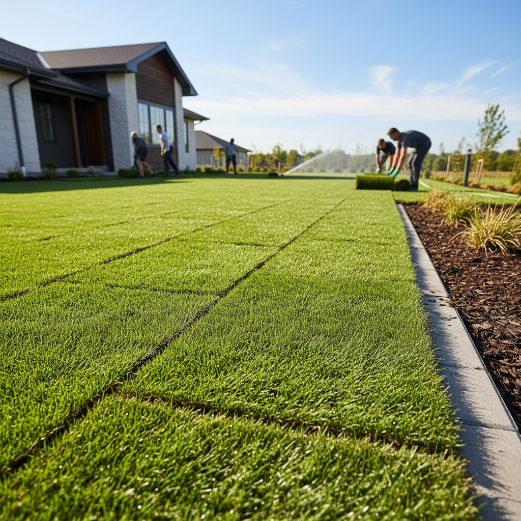 Pro Scape Lawncare team mowing a residential lawn in Summerside PEI