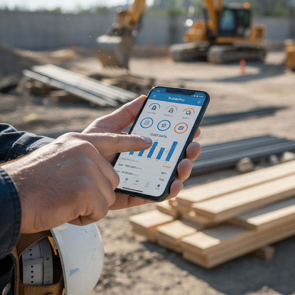 Contractor using QuoteBuddy on mobile at job site