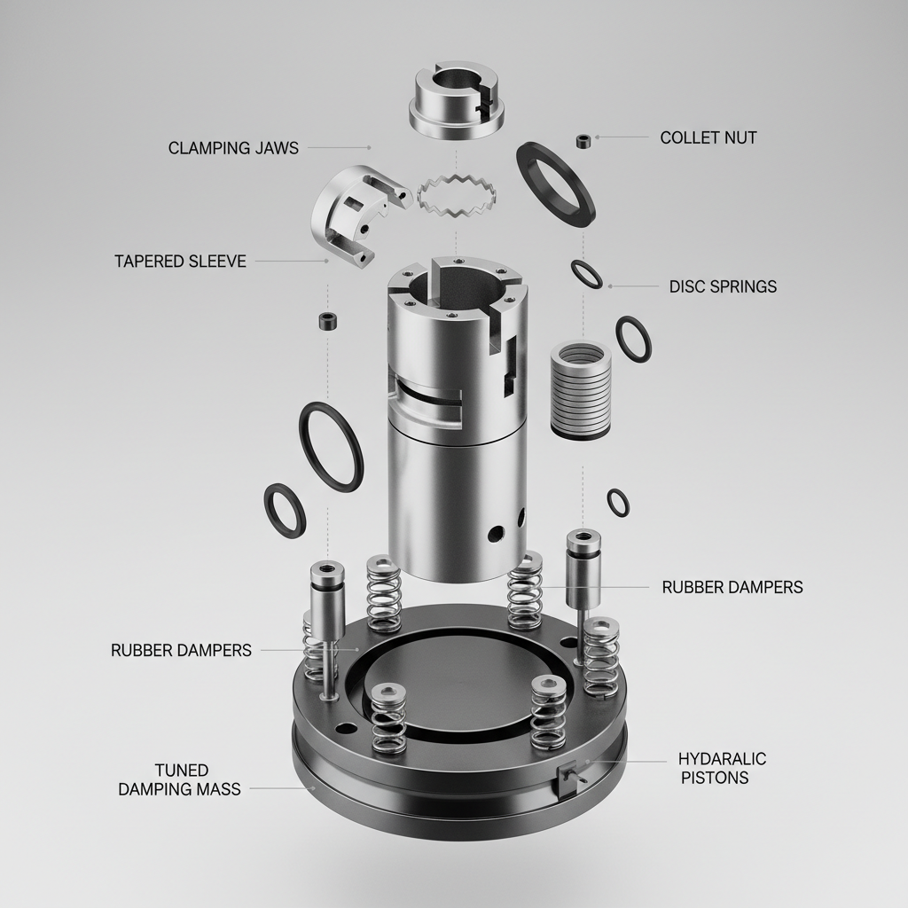 Precision tool steel hinge mechanism disassembled showing individual components and spring tension system