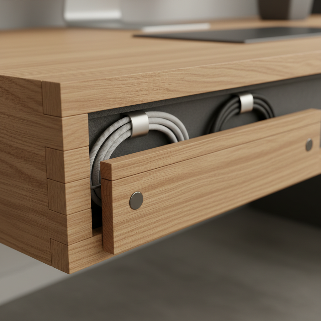 Close-up of precision cabinet joinery with magnetic soft-close mechanism