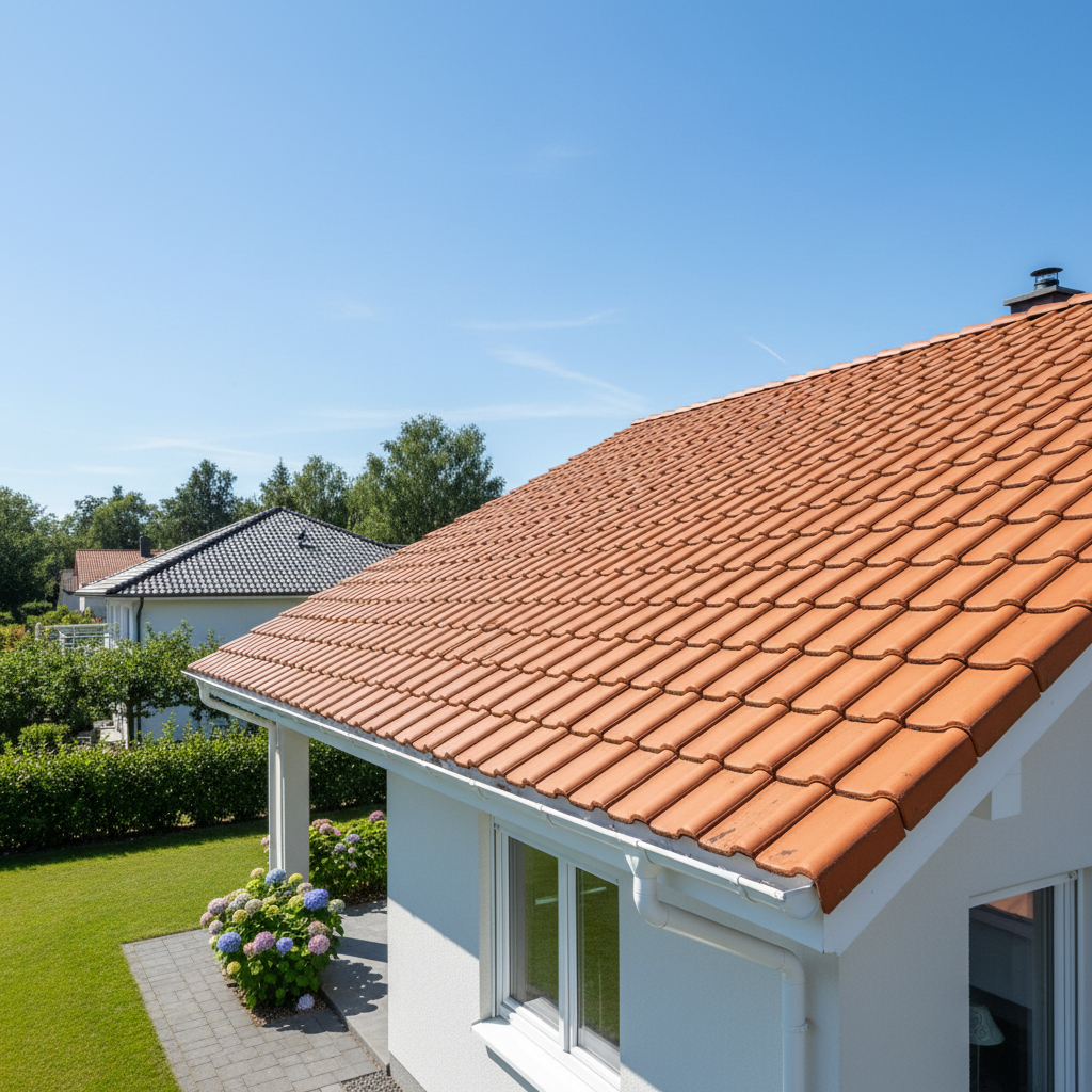 Gutter cleaning on a residential roof