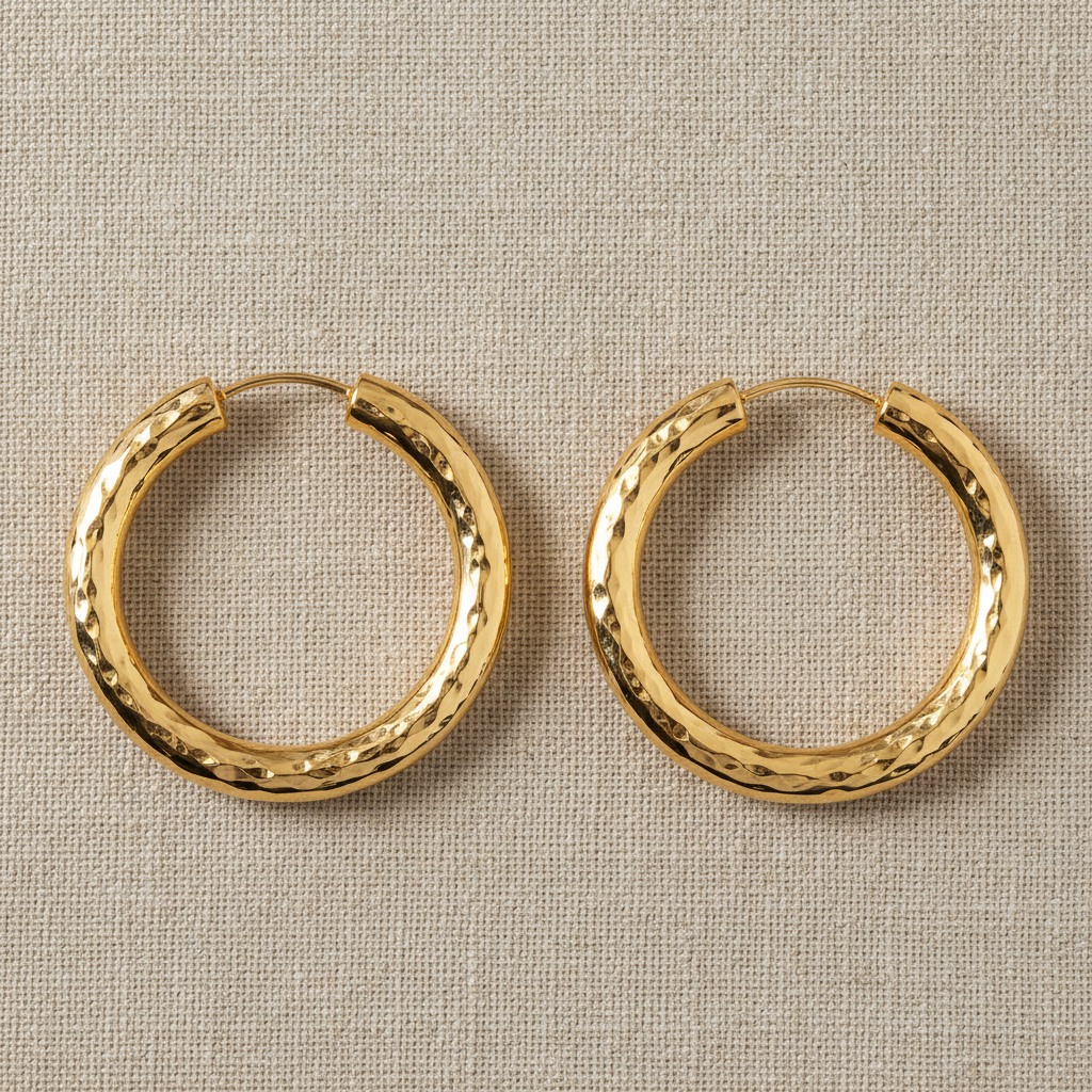 Large hammered gold hoop earrings for Mediterranean vacation style
