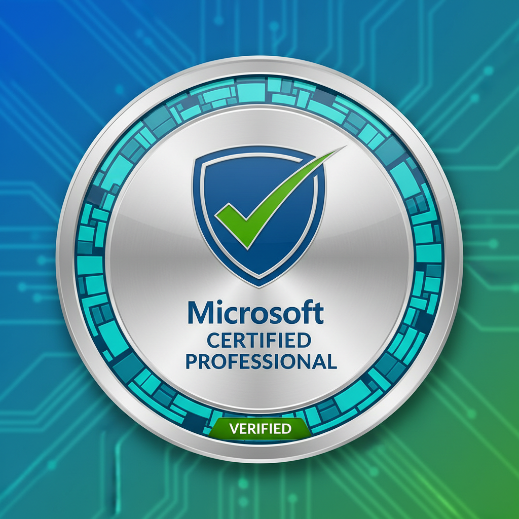 Microsoft certification badge with green checkmark on professional certificate