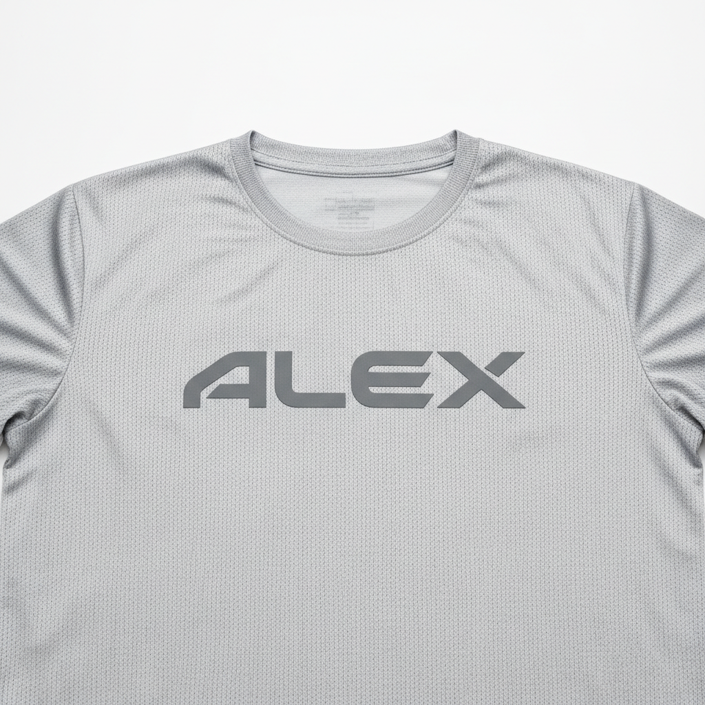 Custom name printed on back of a white t-shirt