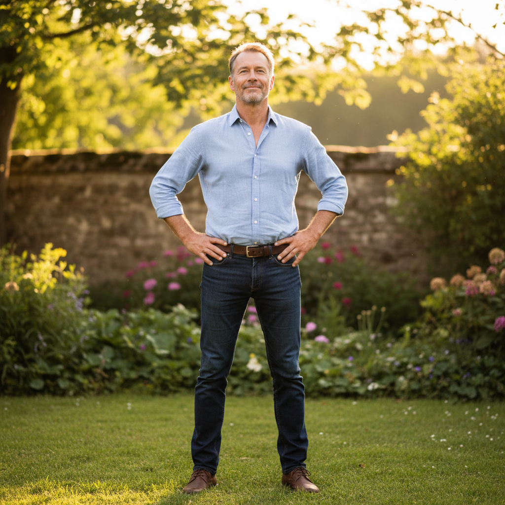 James Whitfield, a father in his forties with a proud expression