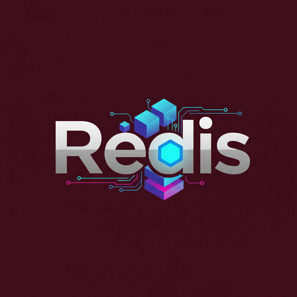 Redis caching architecture diagram on bright screen with performance metrics