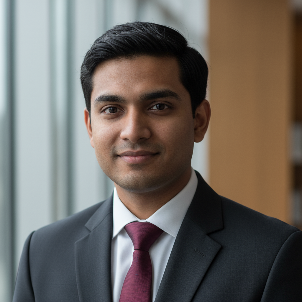Young Indian professional man in business suit, confident expression, corporate portrait