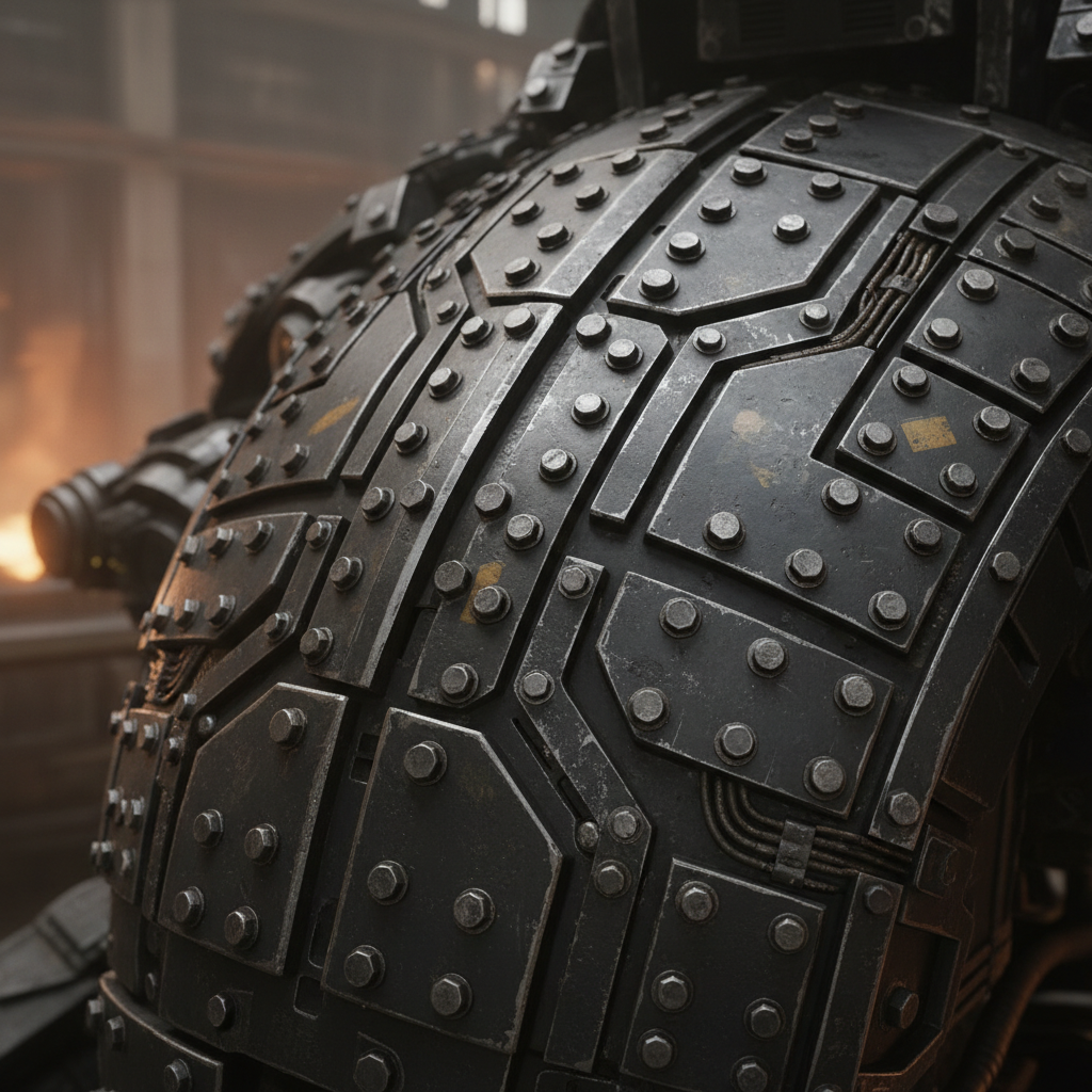 Hard-surface mech component with intricate panel lines and bolts