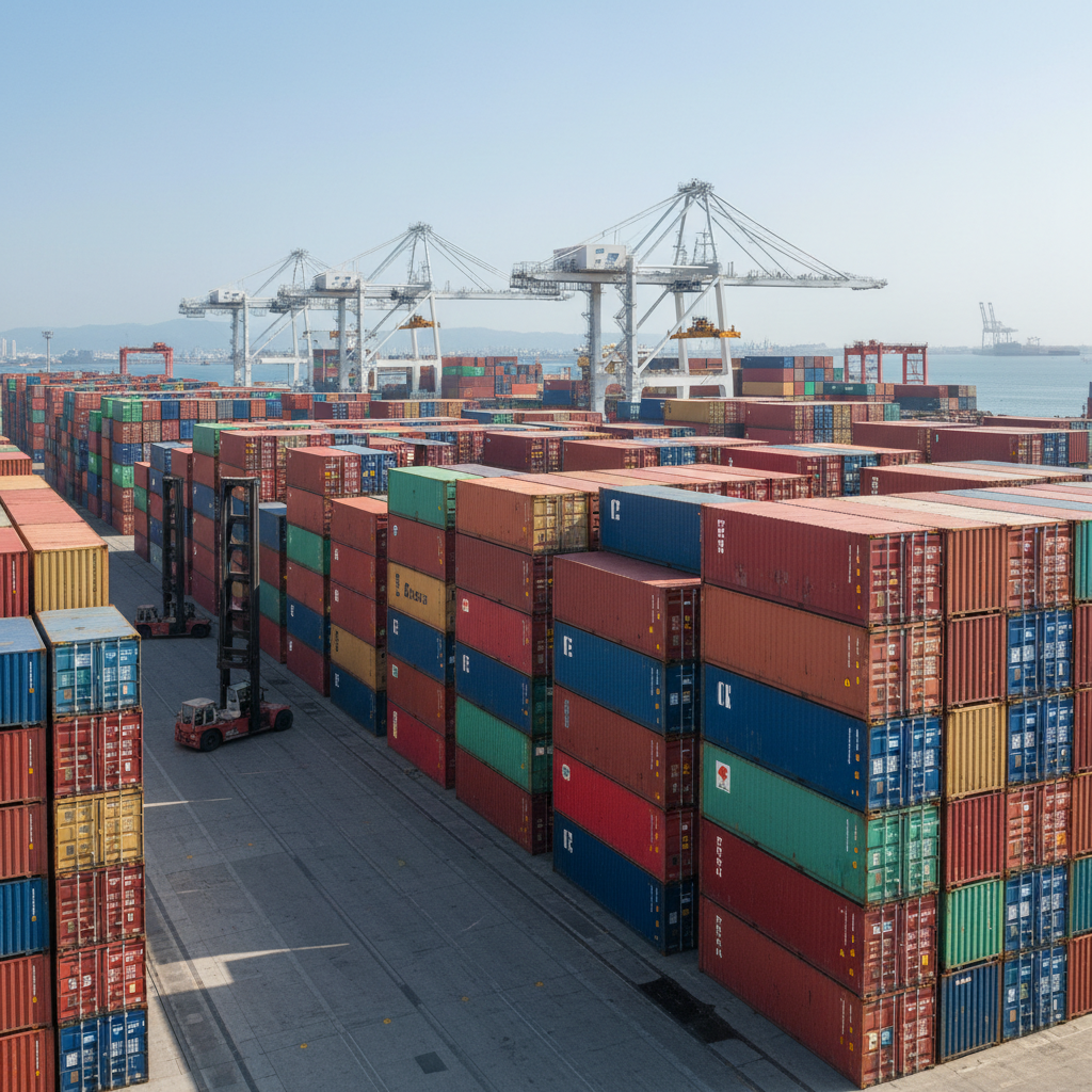 Cargo shipping containers at an international port