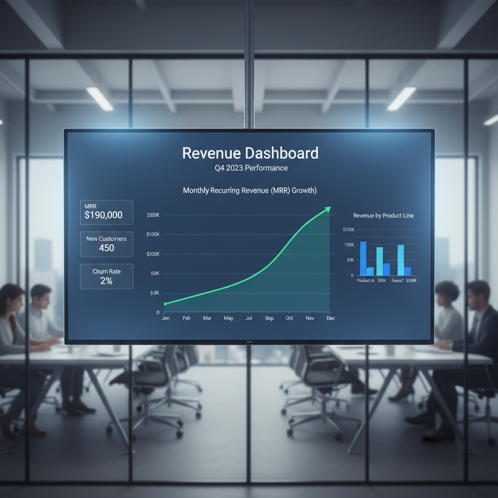 Revenue dashboard showing monthly recurring revenue growth chart