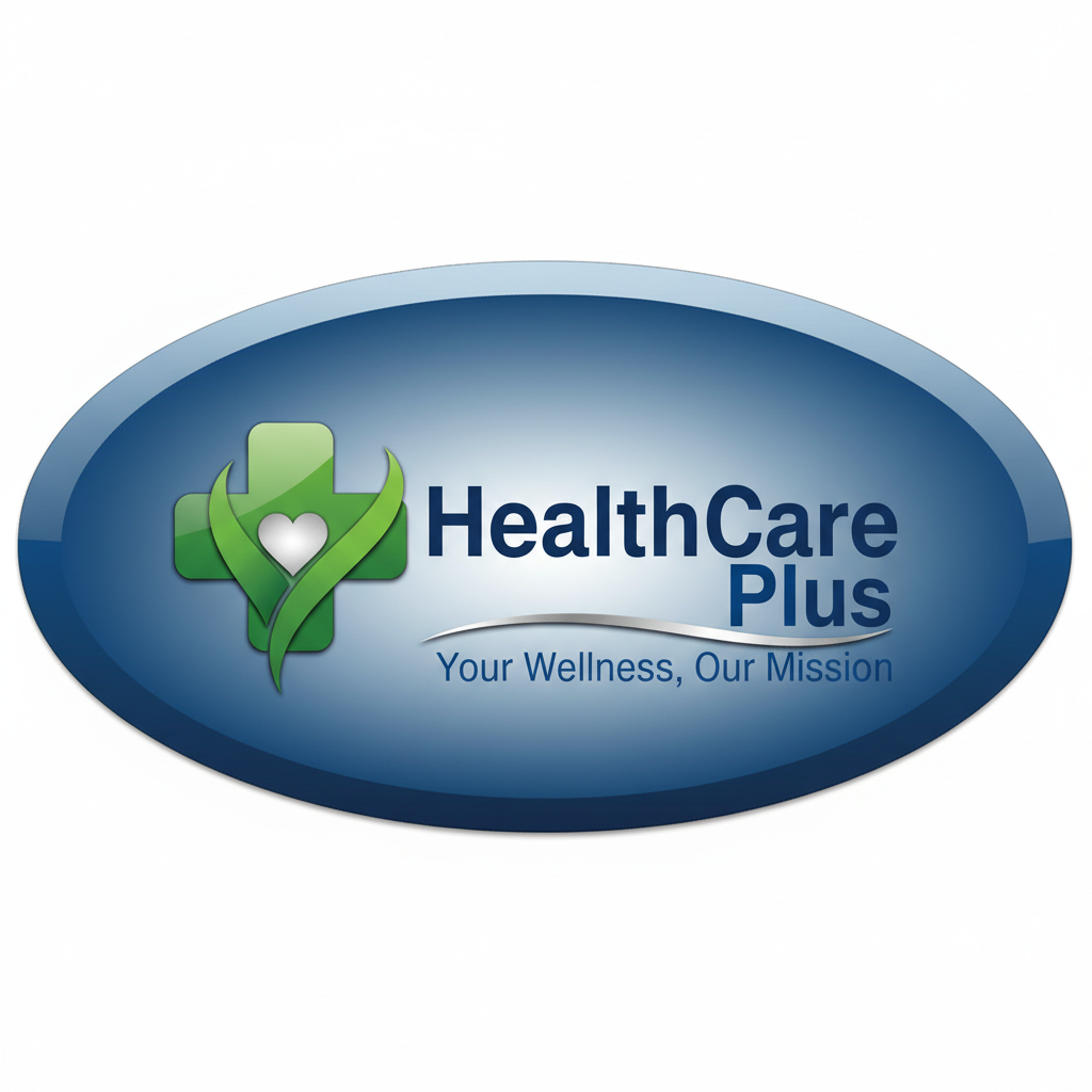 HealthCare Plus medical services logo with green cross symbol