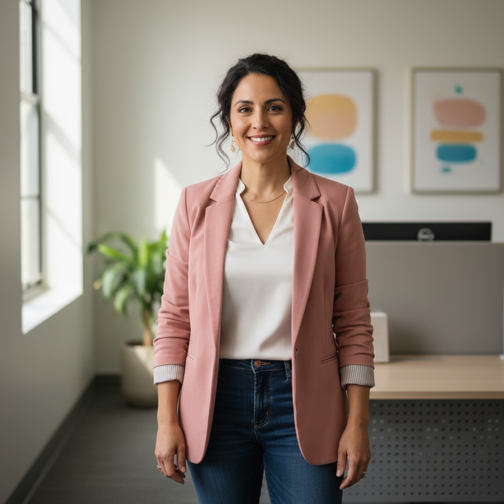 Professional Honduran woman in business casual attire with confident smile