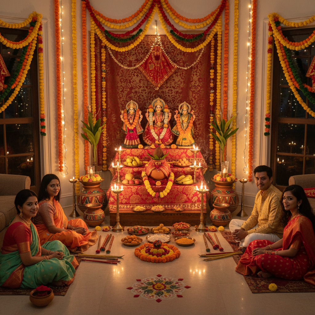 Navaratri festival celebration with lights and decorations