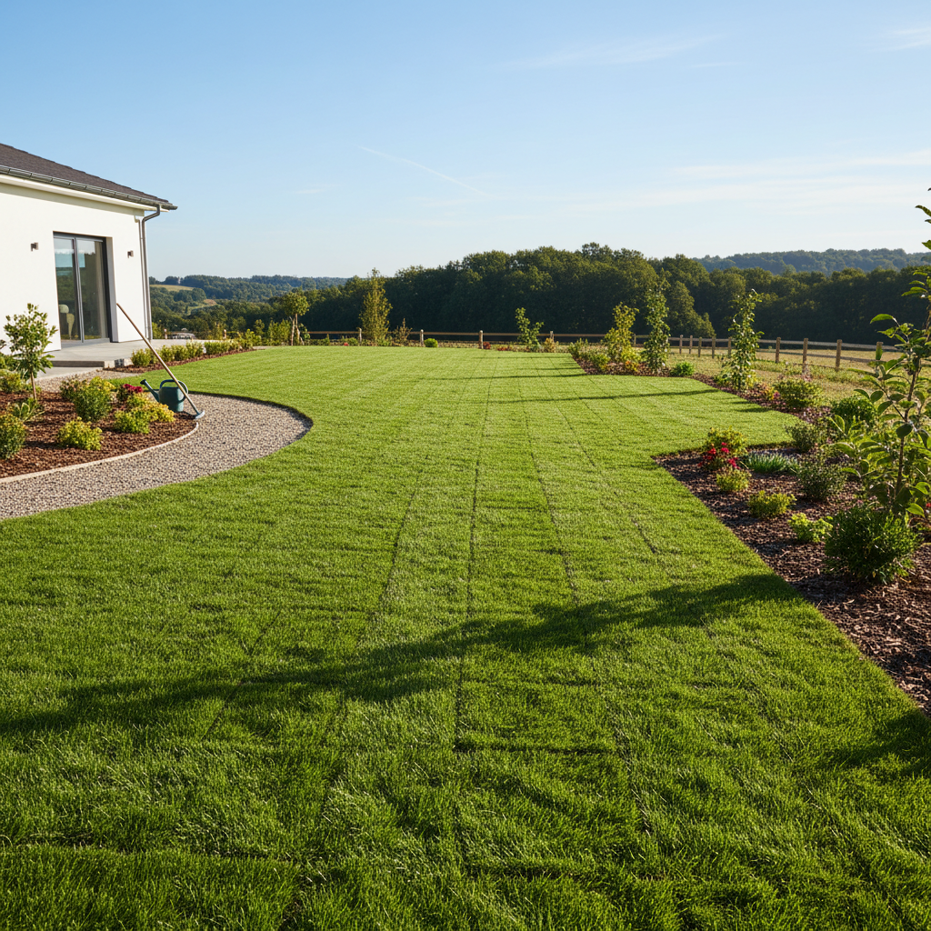 Lush healthy lawn with defined borders and green grass after sod installation
