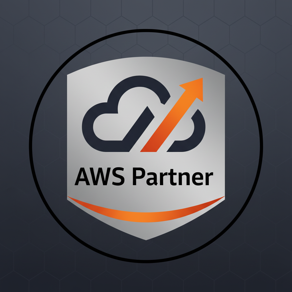Amazon Web Services partner logo in orange and black representing cloud computing certification