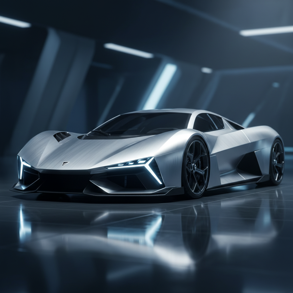 VelocityX showroom interior with dramatic lighting and car display