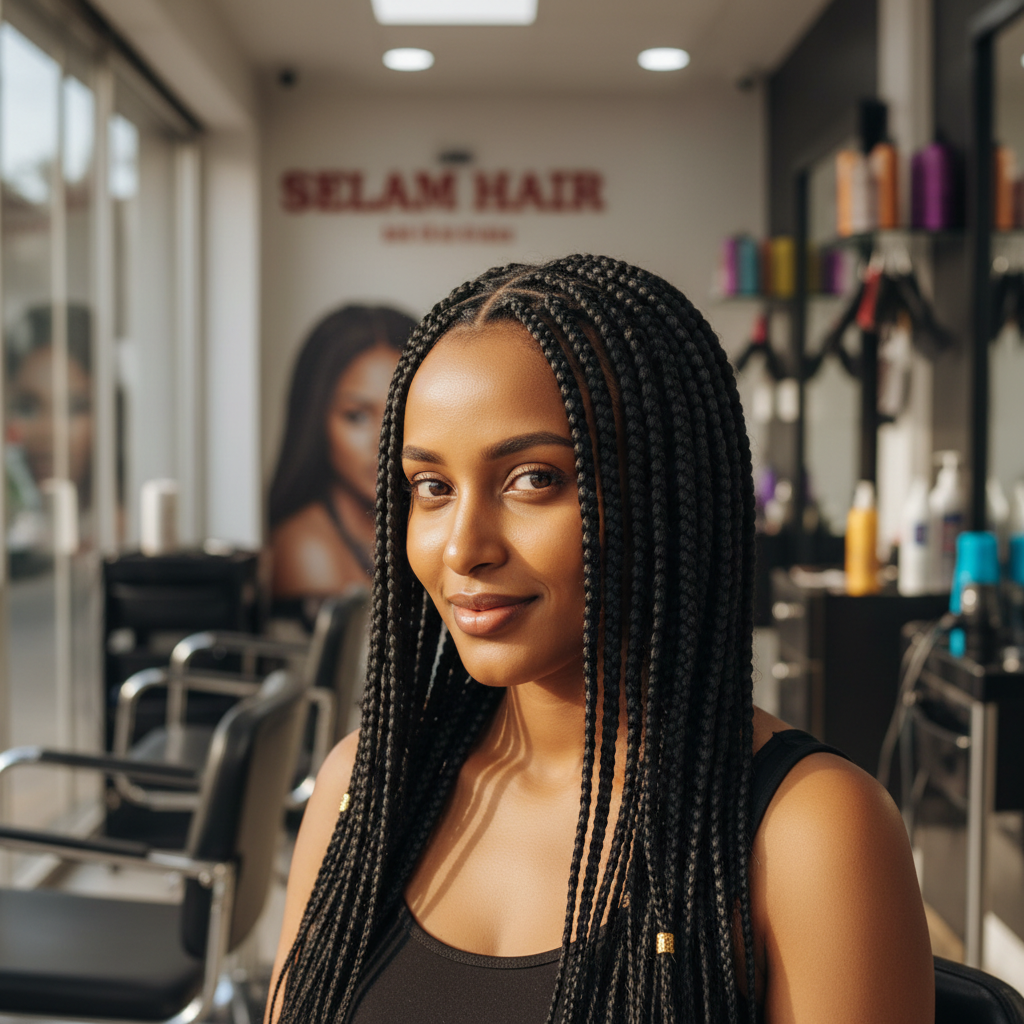 Magnifiques box braids réalisées par Antwerpen Braider — coiffeuse afro professionnelle en Belgique