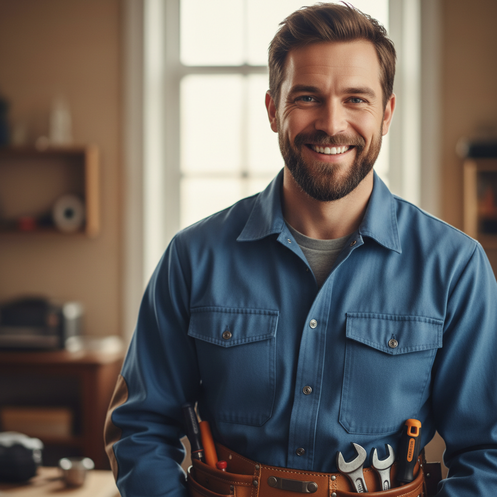 Dale Hutchinson, painting and flooring handyman specialist, professional attire, friendly approachable demeanor